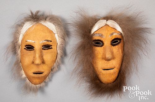Pair of Alaska molded sealskin and fur masks