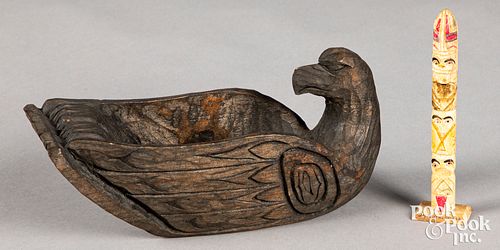 Northwest Coast Kwakiutl carved cedar eagle bowl