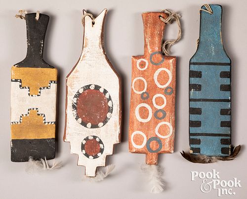 Four Hopi Indian paint decorated dance wands