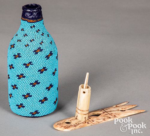 Paiute Indian beaded bottle ca. 1950