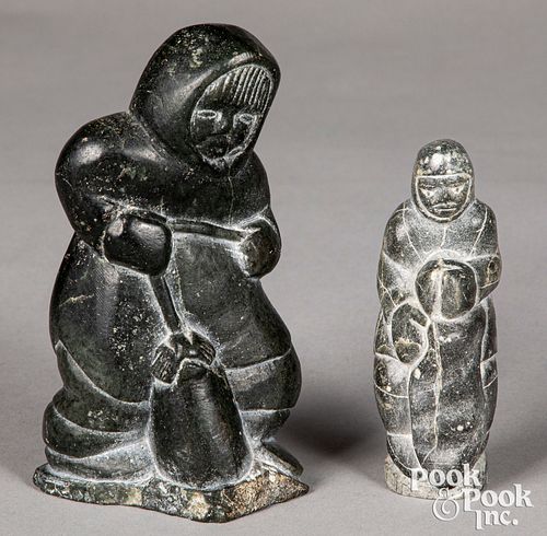 Two Inuit carved stone Eskimo figures
