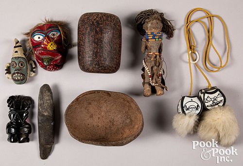 Group of curios, to include an obsidian figure