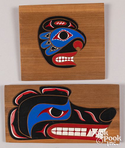 Four Northwest Coast painted wall plaques