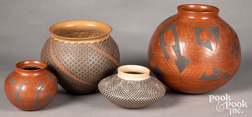 Four Mata Ortiz Mexican pottery jars