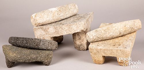 Three Mexican mano and metate grinding stones