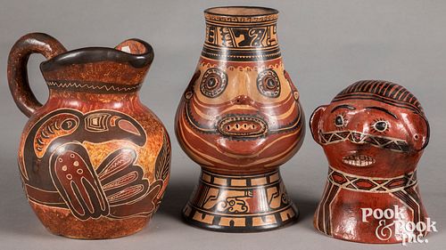 Costa Rican pottery, to include a figure head, et