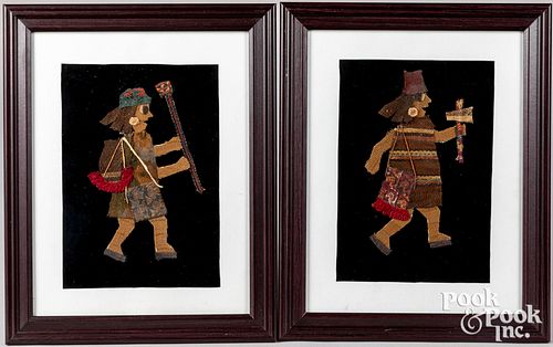 Group of framed Peruvian miniature textiles