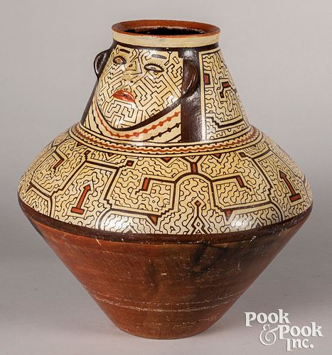 Large Peruvian Shipibo pottery effigy pot
