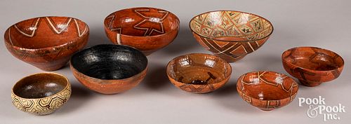 Eight Peruvian Shipibo pottery bowls