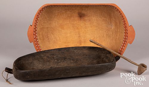 Primitive wood carved long bowl