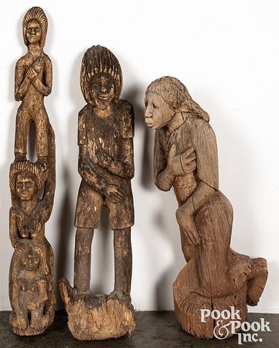 Three Jamaican carved wood statues