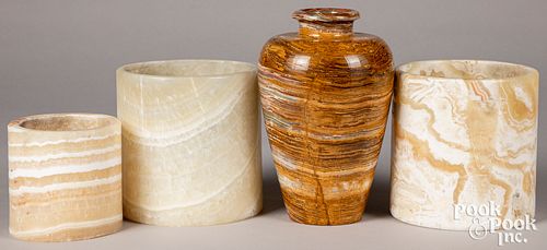 Three Egyptian Onyx stone vases