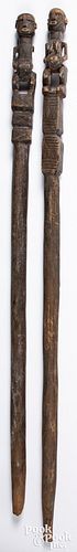 Two Tanzanian carved walking sticks