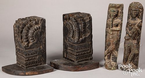 Two India carved musician figures