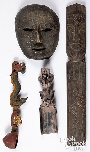 Four Mayanmar Naga items, to include a mask