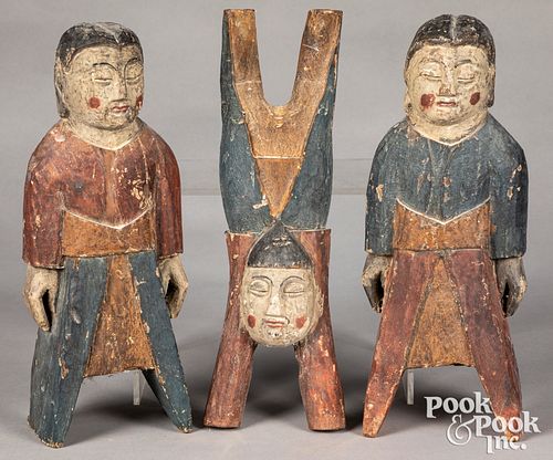 Three Chinese style carved acrobat figures