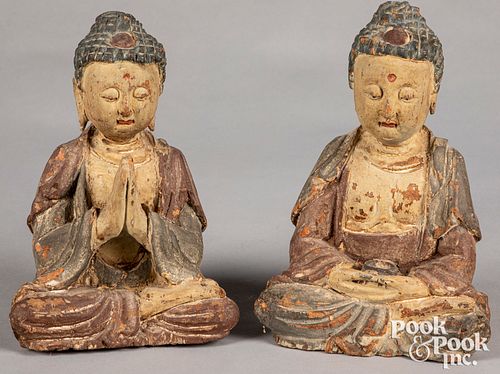 Chinese Qing style carved & painted Buddha figure