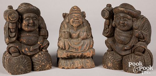 Three Japanese carved wood figures