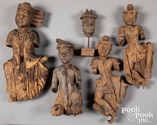 Group of Thailand carved wooden figures