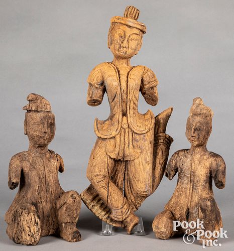Three Thailand carved temple figures