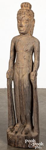 Vietnamese carved wooden walking buddha statue