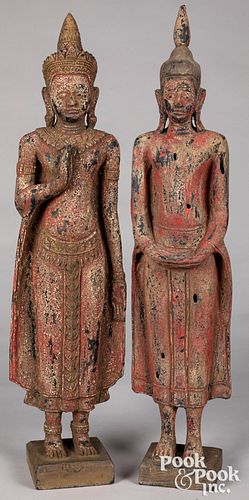 Two Cambodian carved wood Buddha figures