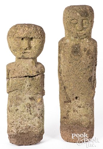 Two Sumatra carved stone field guardians