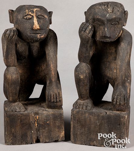 Two Philippine carved Bulul seated figures