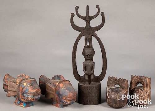 Group of ethnographic carved wood items