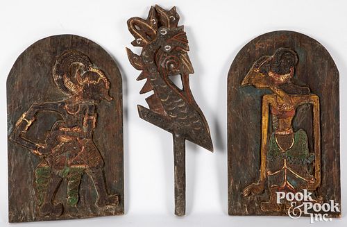 Pair of Sulawesi carved and painted puppet panels