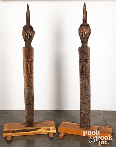 Pair of Timor carved wood guardian post