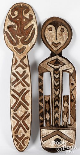 Two Papua New Guinea painted figural gope boards