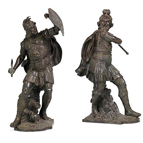 PAIR OF CLASSICAL STYLE BRONZE WARRIORS