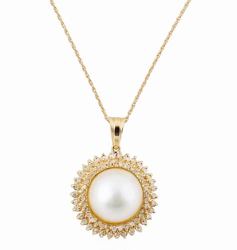 MABE PEARL AND 14KT GOLD DIAMOND ENCRUSTED NECKLACE