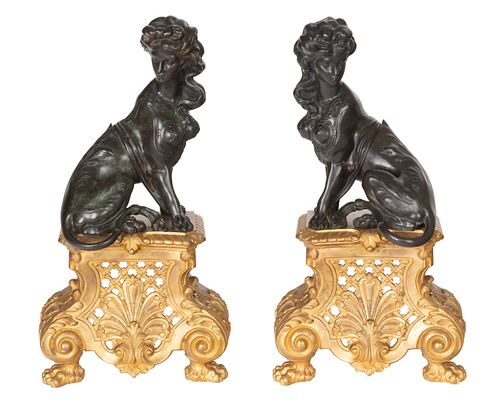 A PAIR OF BELGIAN LOUIS XIV STYLE GILT BRONZE ANDIRONS, COSTERMANS, LATE 19TH CENTURY