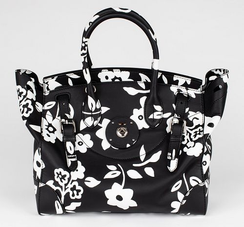 Ralph Lauren Black & White Floral Ricky 33 Handbag