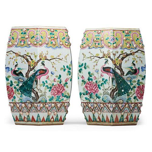PAIR OF CHINESE FAMILLE ROSE PORCELAIN GARDEN SEAT