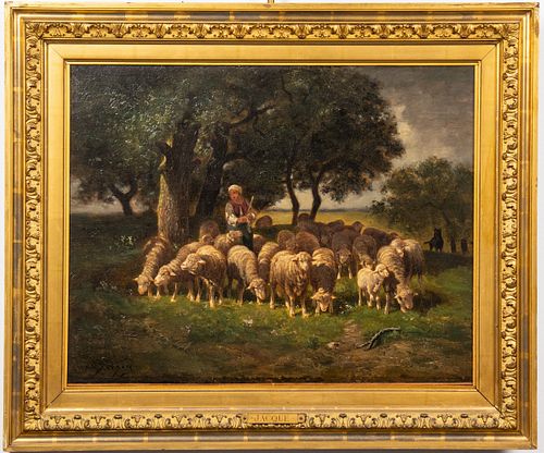 Charles Emile Jacque "The Shepherdess" Oil