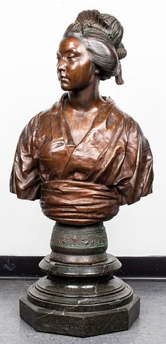 Émile-Louis Truffot Large Bronze of Japanese Woman