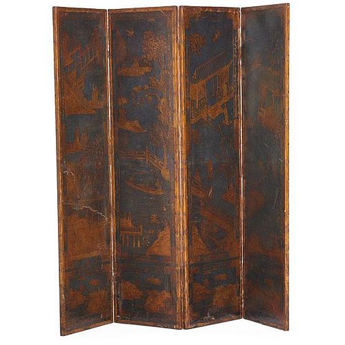 DUTCH EMBOSSED LEATHER FOUR PANEL SCREEN