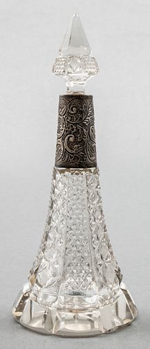 Edwardian Perfume Flask W Embossed Silver Collar
