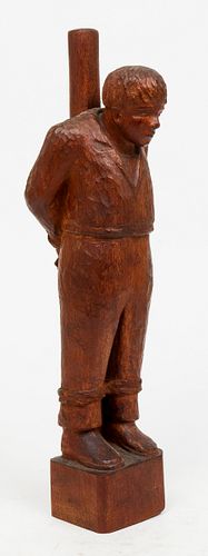 Signed Kahan Folk Art "Prisoner" Wood Sculpture