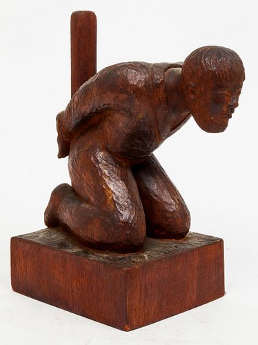 Signed Kahan Folk Art "Prisoner" Wood Sculpture