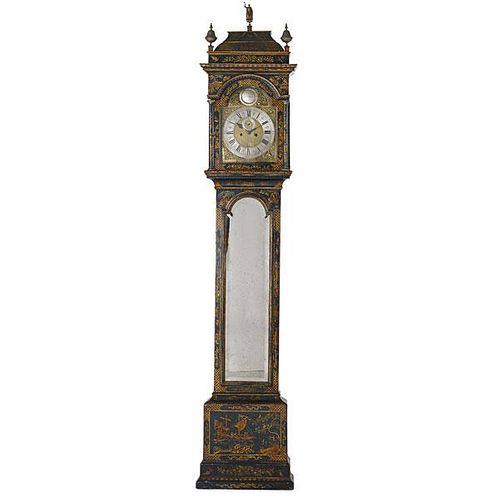 GEORGE II STYLE JAPANNED TALL CASE CLOCK