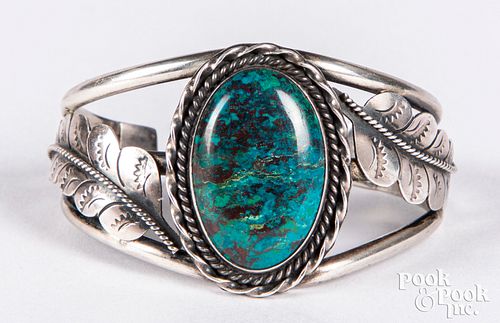Navajo Indian turquoise bracelet, stamped JH with
