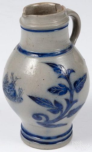 German incised and cobalt decorated stoneware pitcher, 19th c., 12 3/4'' h.