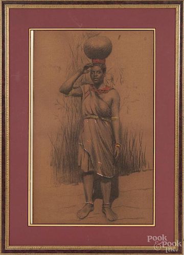 Charcoal portrait of an African woman, signed Shapley, 22'' x 14''. Provenance: DeHoogh Gallery