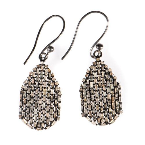Diamond and blackened silver drop earrings