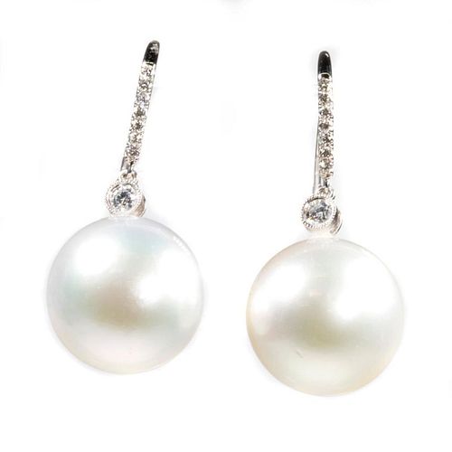 South Sea cultured pearl and diamond earrings