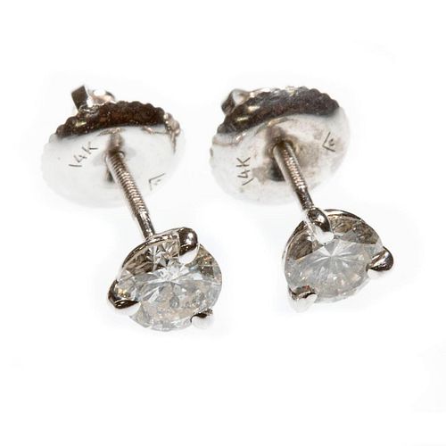 Diamond and 14k white gold solitaire earrings